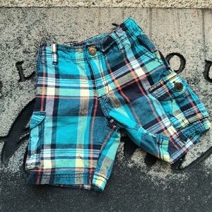 Carter's Toddler Boys Plaid Casual Shorts Teal Blue Orange Size 3T